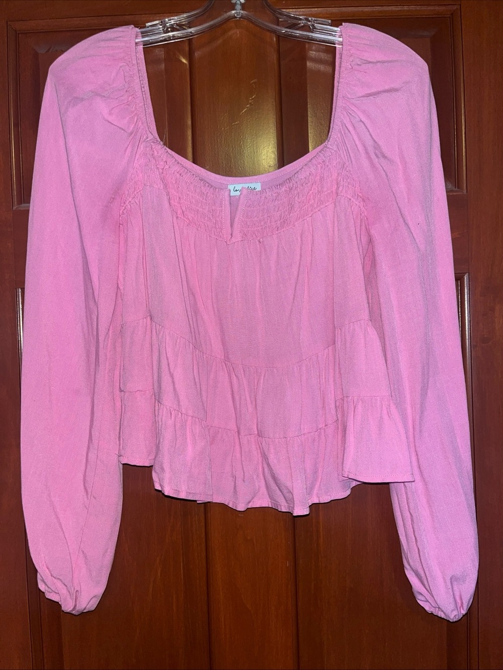 Women's Pink Ruffle Long Sleeve Top